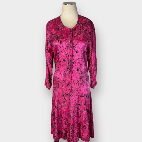 Vintage Dresses & Skirts - 80s Mistero pink & black drop waist dress Size S